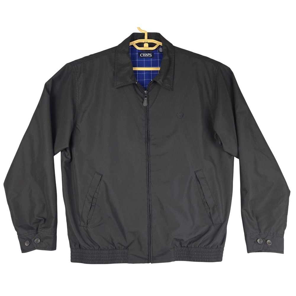 Chaps Mens Harrington Jacket Black Full Zip Plaid Lined Size M